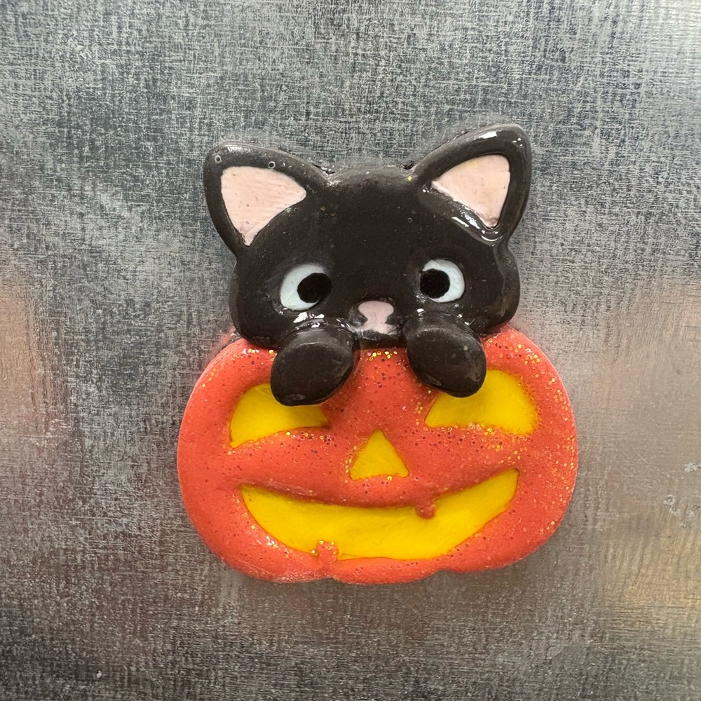 Black Cat and Pumpkin Magnet